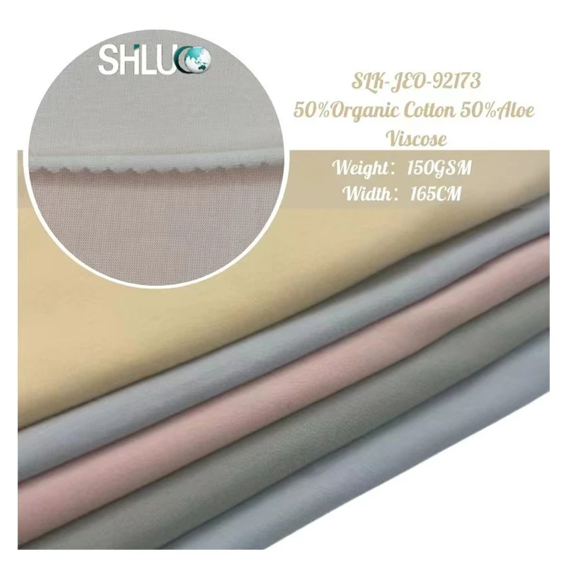 ECO-friendly knitted breathable dyed 50%ORGANIC COTTON 50%ALOE VERA jersey fabric for shirt