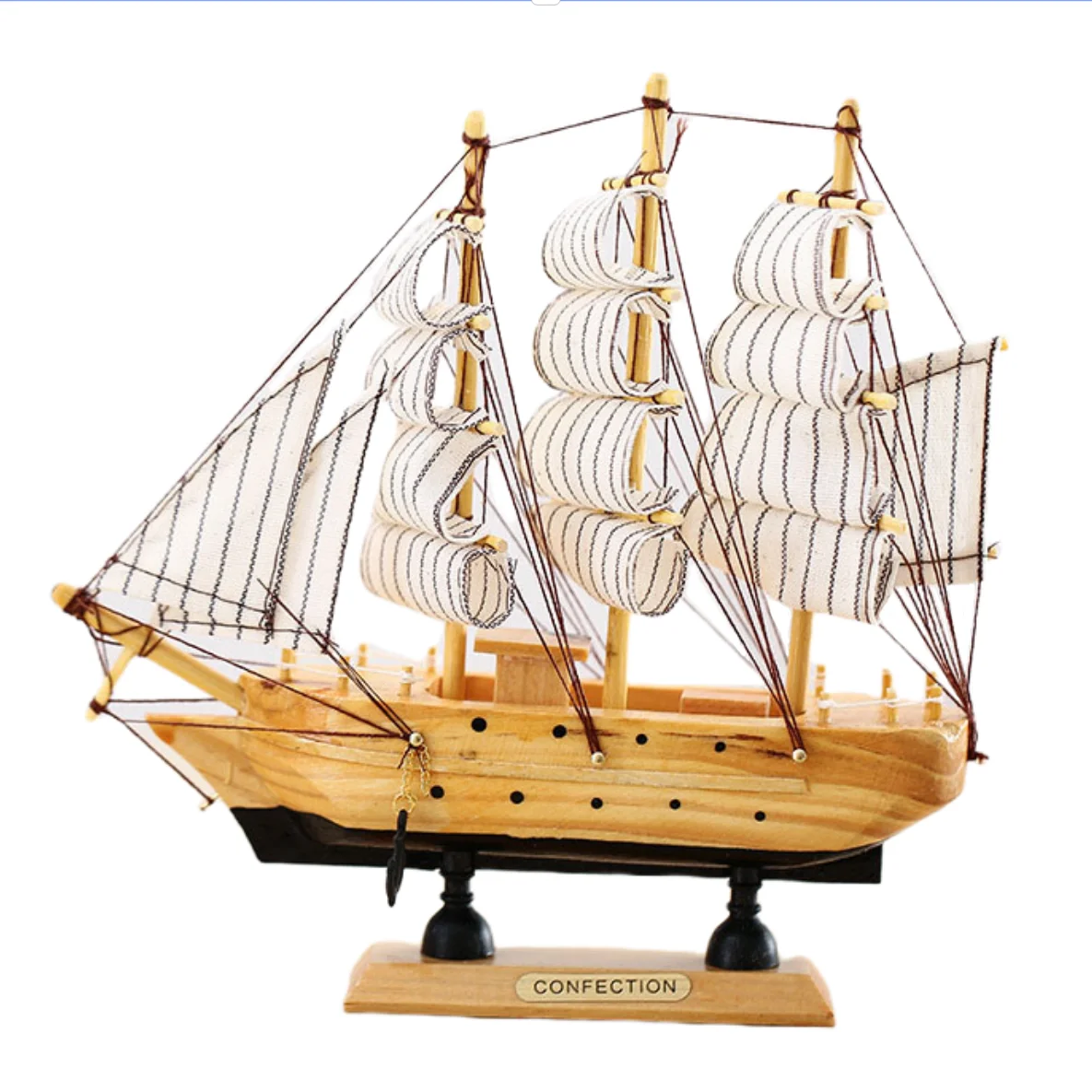 Hot New Business Gift Home Wood Craft Decoration Ornaments 20cm Handmade Retro Wooden Painted Pirate Sailboat Model