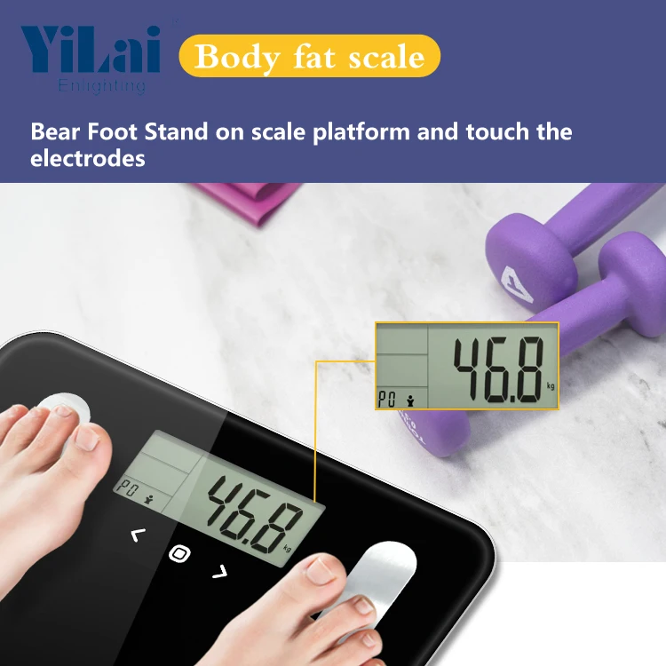 Body fat body water muscle mass bone mass calories measuring scale with USB rechargeable battery