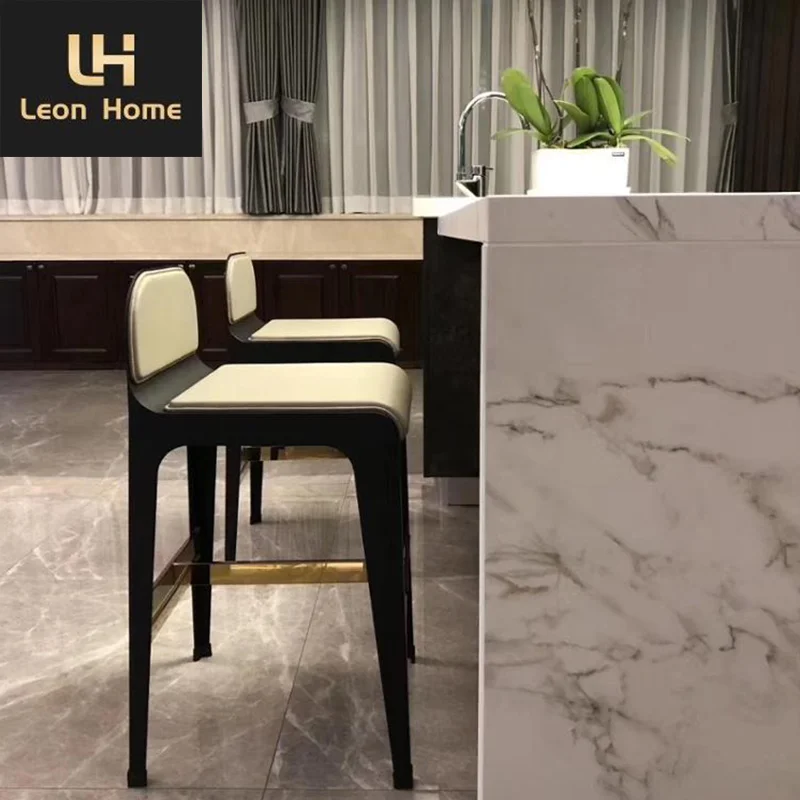 Premium Quality Nubuck Fabric Villa Furniture Luxury Metal Legs Modern Stainless Steel Barstool