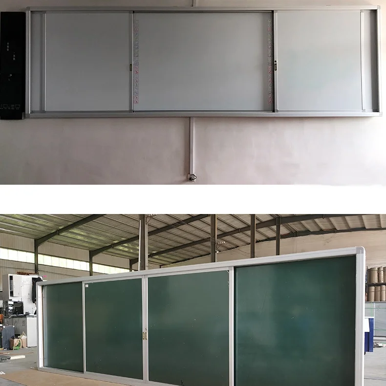 Custom Push-pull Green board  Aluminum Frame Magnetic Classroom Writing Blackboard Sliding Teaching Whiteboard For School