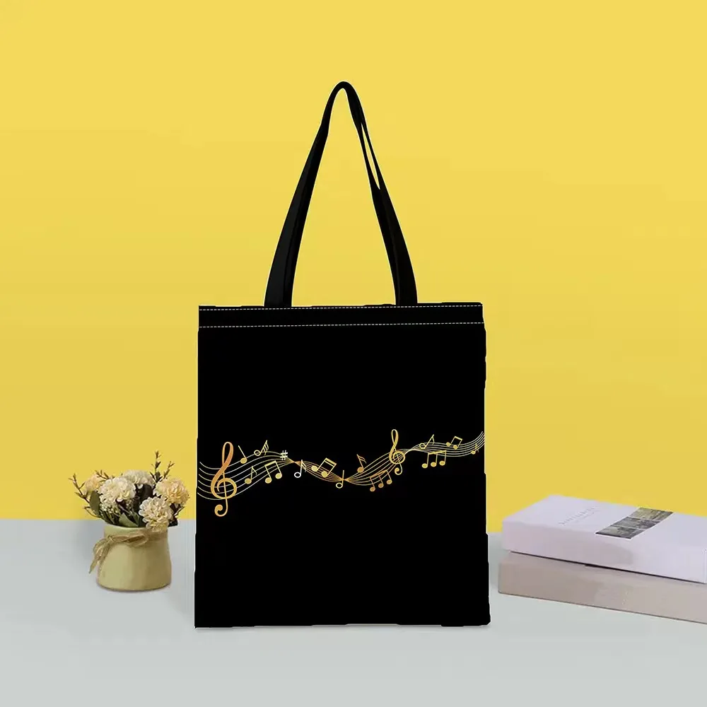Eco-friendly One Shoulder Shop Bag Reusable Music Note Printed Custom Logo Canvas Polyester Tote Shopping Bag for Daily Travel