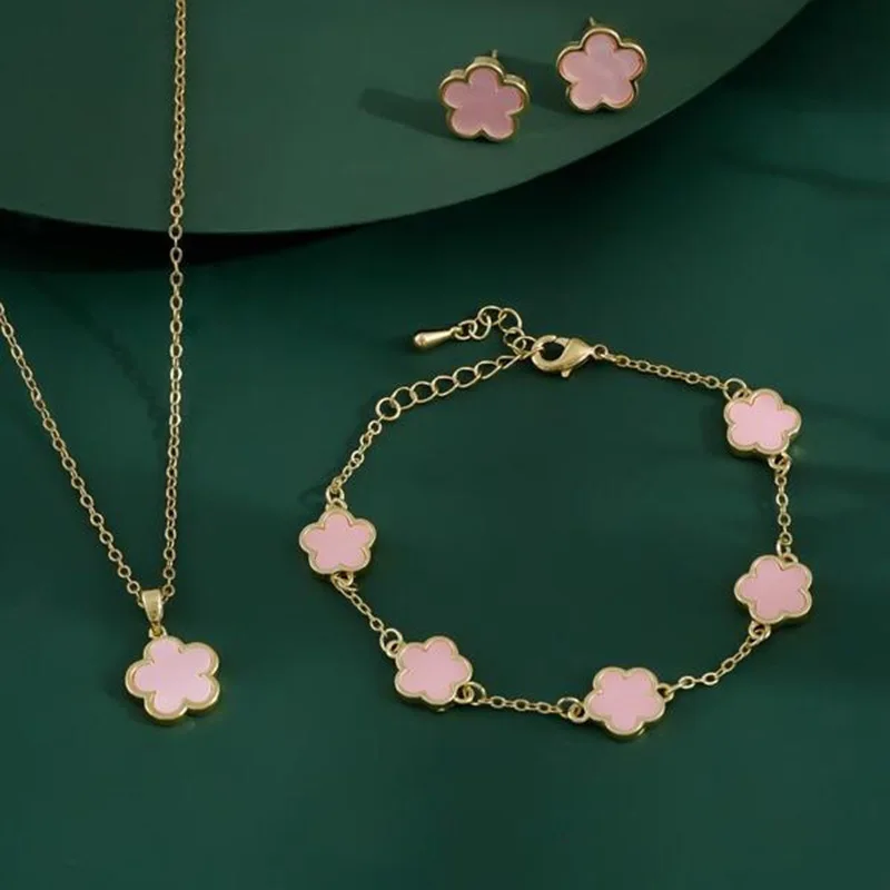 Explosions Four-leaf Clover Bracelet Five-Flowered Fritillary Necklace Earrings Suit South Korea Simple INS Fashion Jewelry Sets
