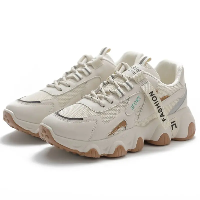 2023 ins popular chunky shoes height increasing for women white breathable sports shoes height increasing