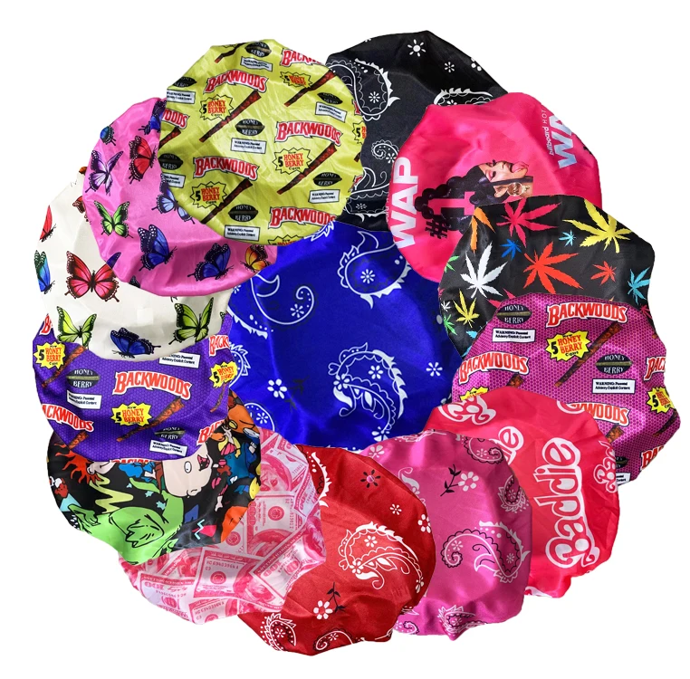 
Wholesale new style designer bonnets satin bonnet silk Bandanna wap backwoods butterfly rugrats money baddie bonnets 
