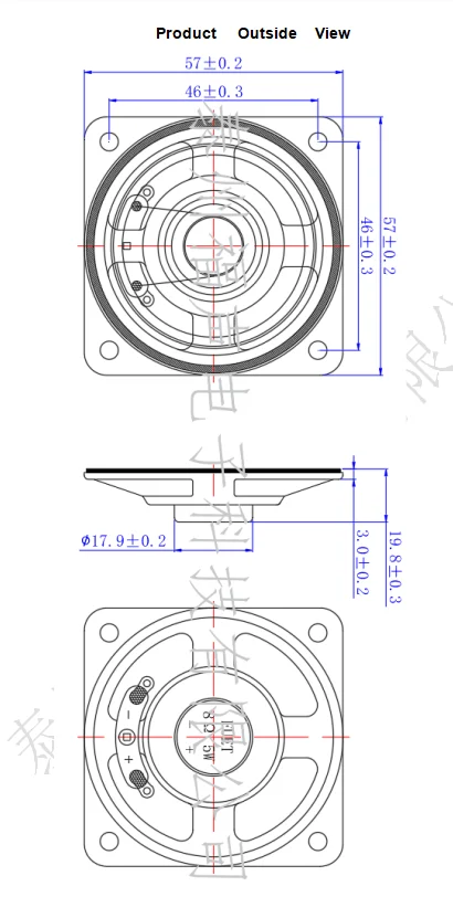 57*57MM Metal Frame Speaker with Fixing Hole 8Ohm 5W Internal Magnet Full Range Waterproof Diaphragm Miniature Loudspeaker
