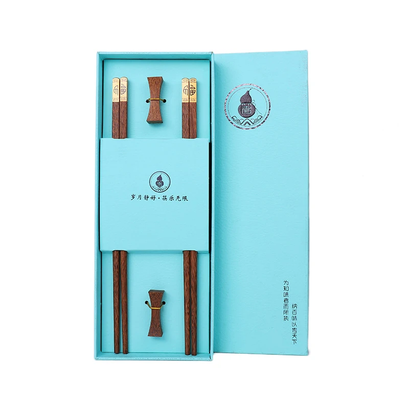 Non-slip Chinese Japanese Style Chopsticks Set Solid Wooden Chopsticks Chinese Business Gift 2 Pairs Set with Rack
