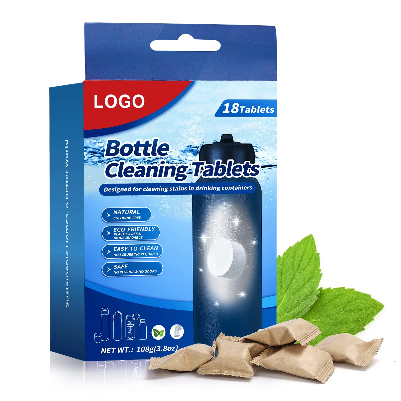 Пользовательские Private Label бутылка для воды очиститель планшет поставщик удаления запаха быстрое действие дезкалыватель таблетки