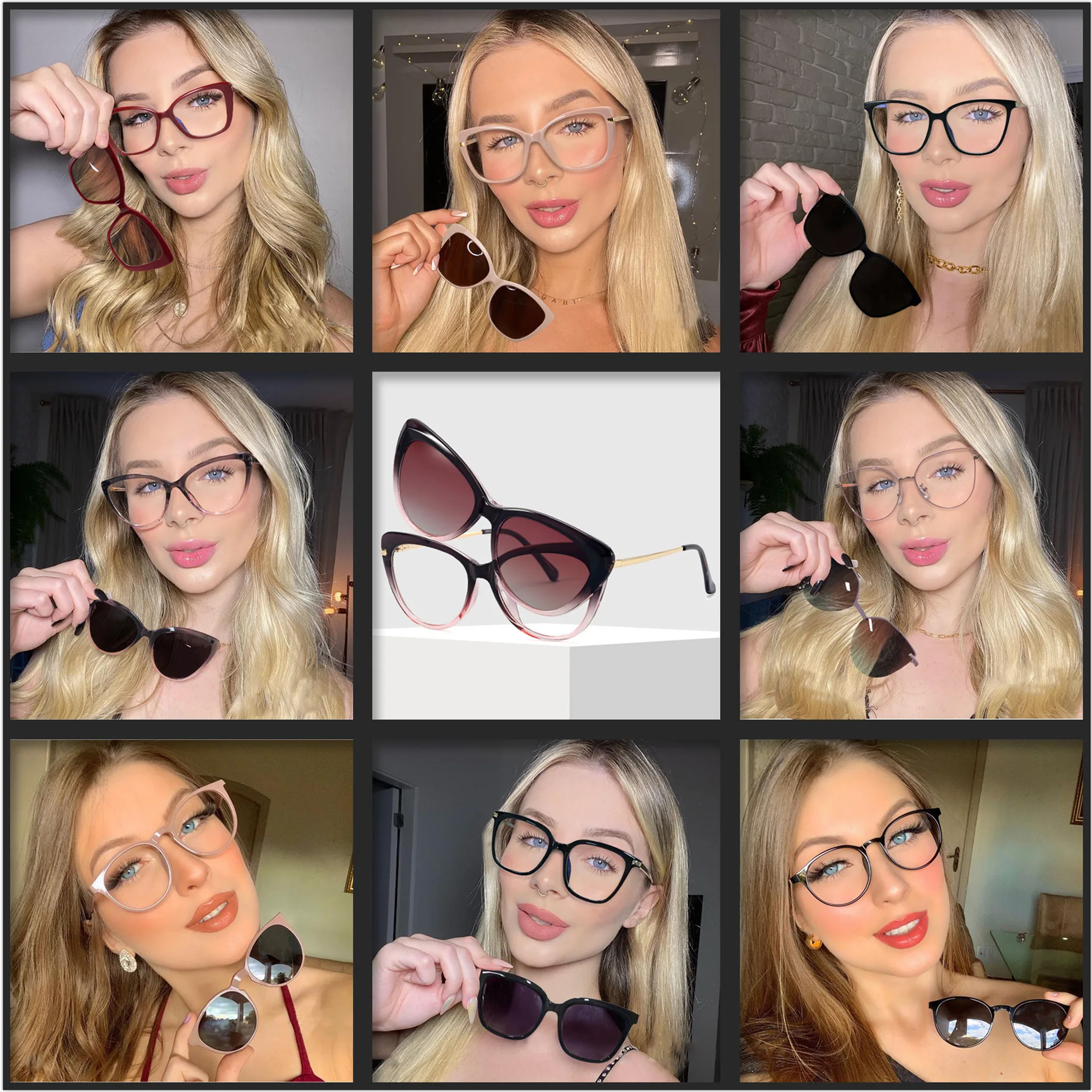 TR90 Rectangle Leopard Anti Blue Light Eyeglasses Magnetic Polarized Lenses Occhiali Da Vista Sunglasses Clip on Glasses