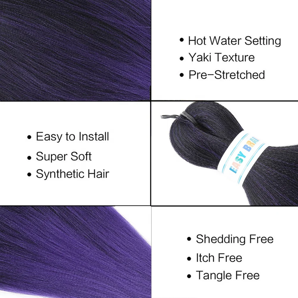 Low Temperature Flame Retardant Private Label Synthetic Pre Stretched Braiding Hair 1 Pack 26inch 95grams Yaki Is Acceptable