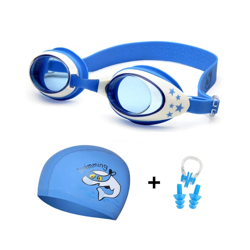 
Swim Cap Kids Swimming Goggles Silicone Nose Clip Ears Plug Set Anti Fog Adjustable Eyewear Diving Glasses Sport Equipment 