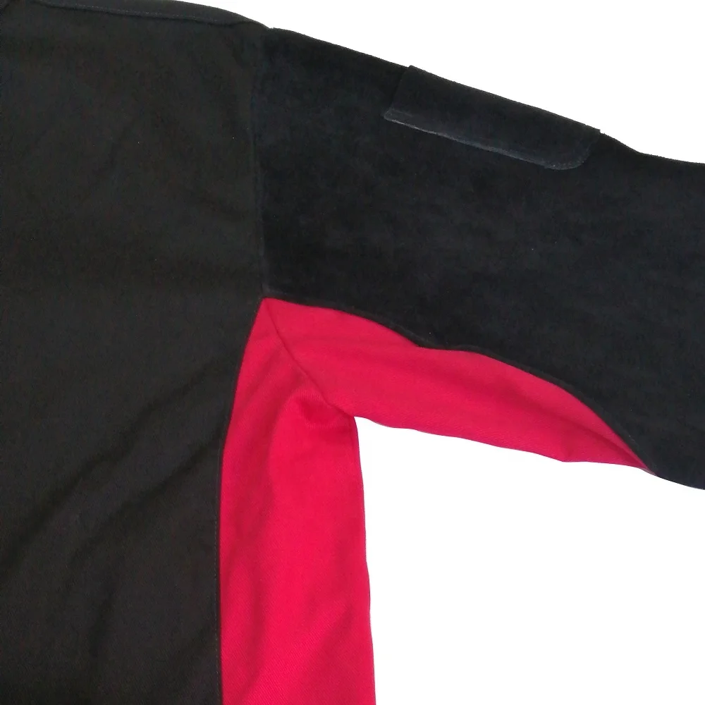 Кожаные рукава, голубая обработанная хлопковая сварочная куртка, одежда