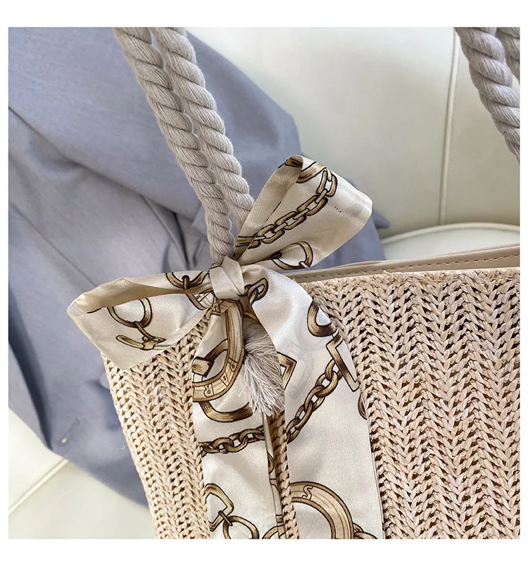 customized low price handmade woven weaving casual white woven  bow straw shoulder tote hand bag purse