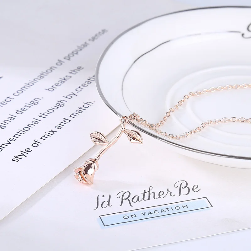 Новое поступление Золотое серебряное розовое позолоченное ожерелье с подвеской в виде цветка розы подарок на день Святого Валентина ожерелье с розовым цветком