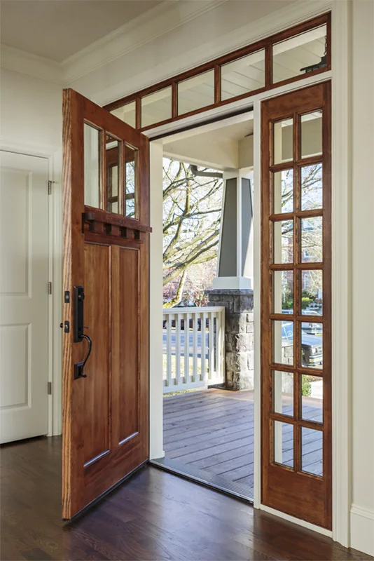 Aluminum wood clad safety glass french entry doors exterior