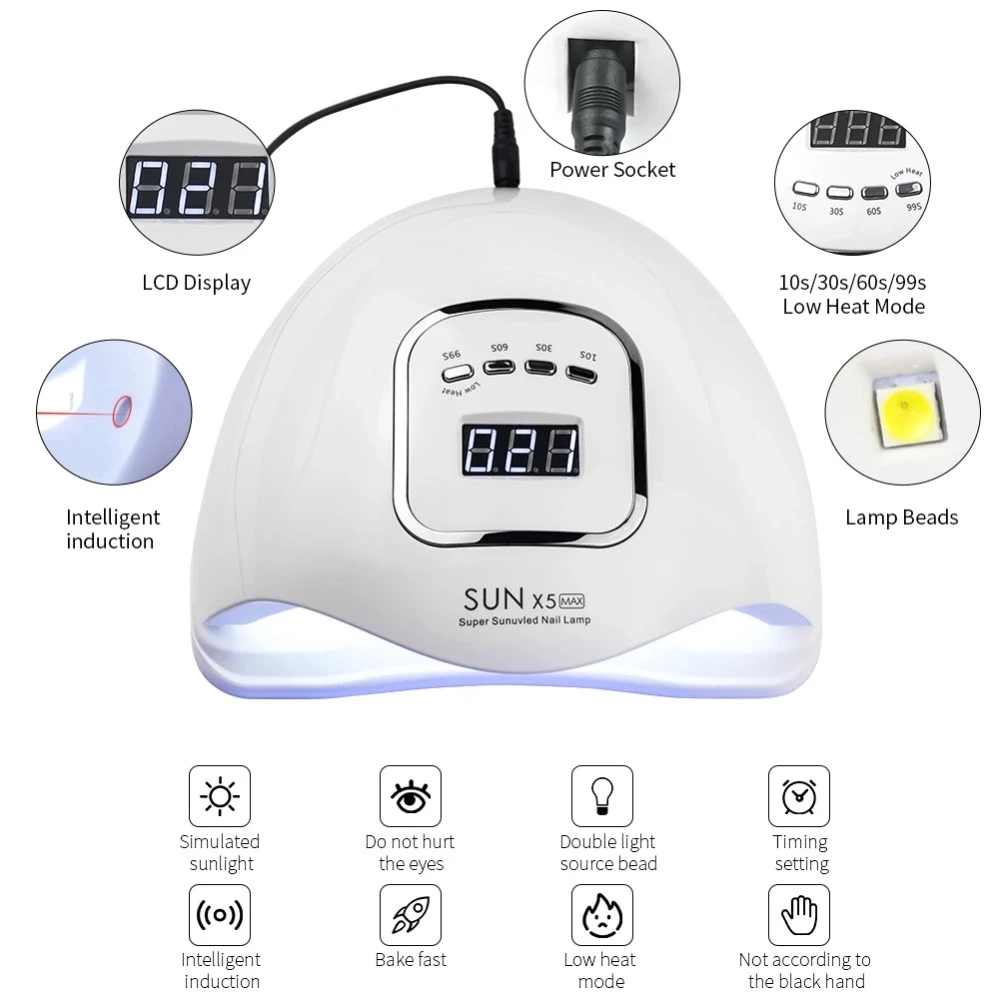  Лампа для сушки гель-лака SUNX5 max практичная Сушилка ногтей с таймером и ЖК-дисплеем 80 Вт