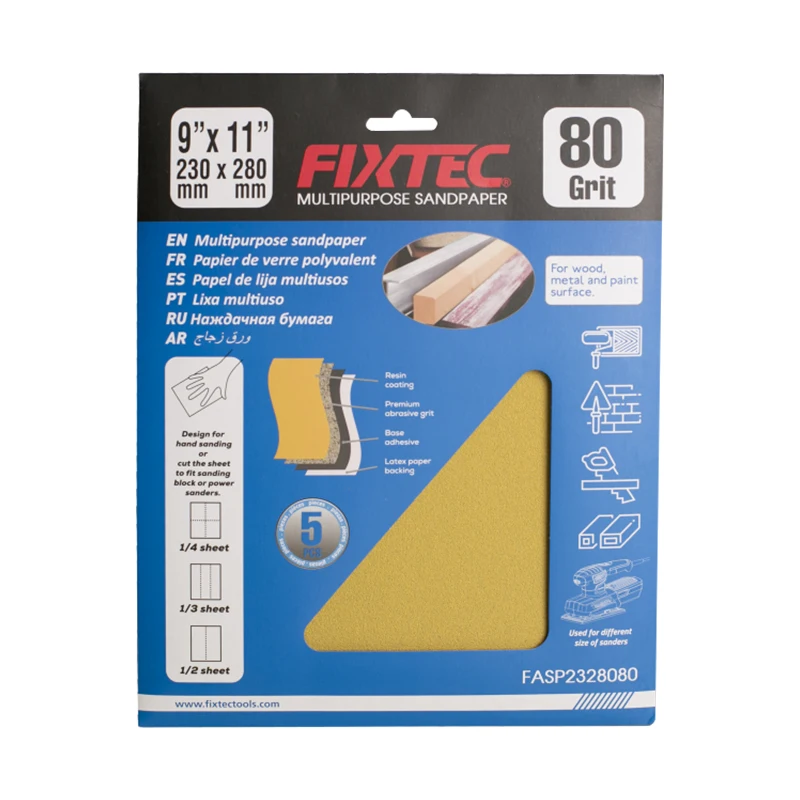 FIXTEC 5' 125mm Sandpaper Replaceable Sand Paper Waterproof Orbital Sander Sanding Paper for Wood