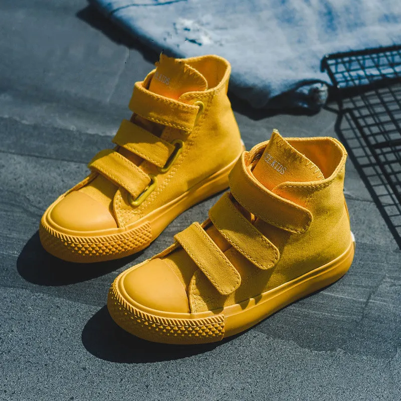 Children School Casual Sneakers Slip On Canvas Kids Shoes High-Top Candy Color Trendy Kids Canvas Shoes