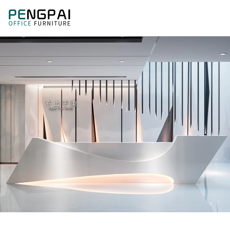 Wholesale luxury wooden 2 person office reception counter modern white salon front desk