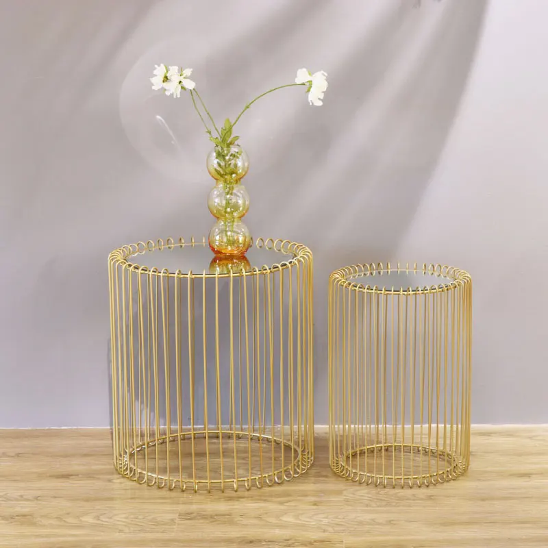 Manufacture Various Set Of 2 Gold Wire Side Mirror Round Tables Luxury Bed Glasses