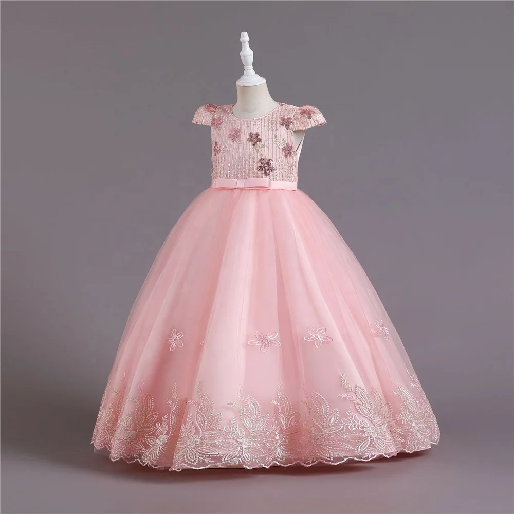 Kids Dress Party Wear Puff Sleeve Tulle Dress For Kids Children Bow Ball Gown 12 years Old Girls Wedding Dress