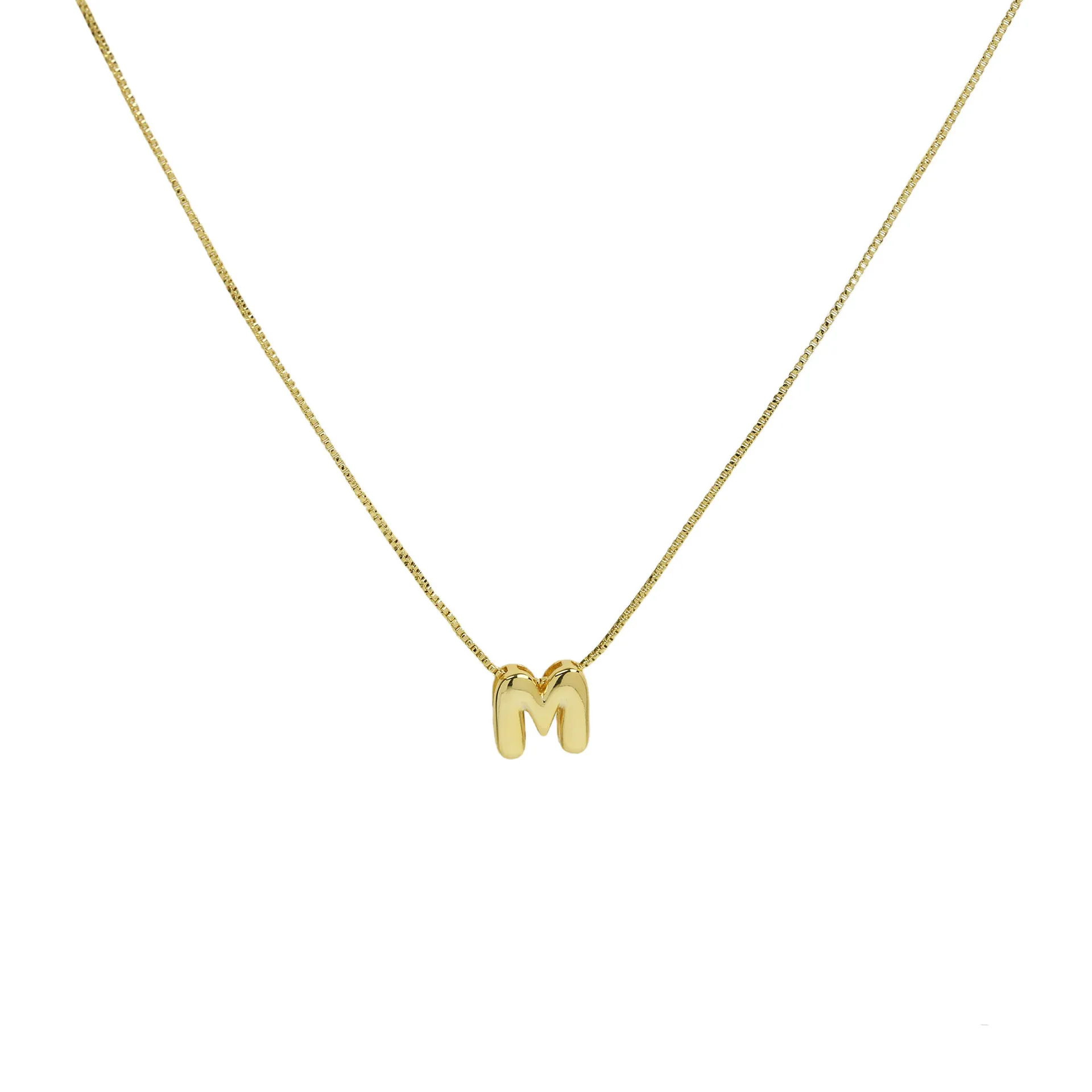 Chunky  Minimalist Tarnish Free Brass Jewelry Personalized Mini Bubble Name Ballon 3D Puff Letter Charm Necklaces Women