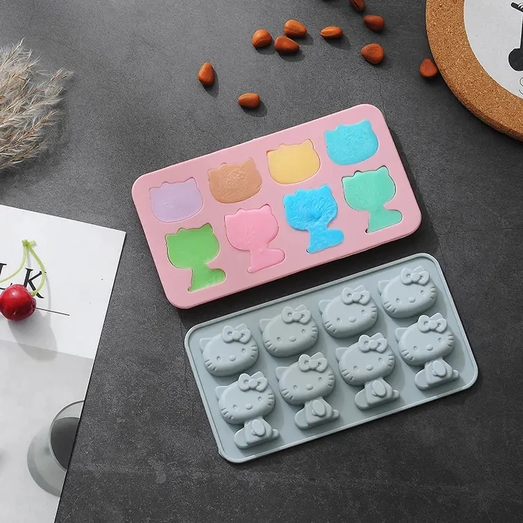 Love Resin 8 Even Cute Hallokitty Silicone Mold Ice Tray Chocolate Mold Biscuit Baking Diy Tools Drip Glue Candy Mold