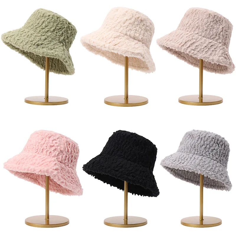 2024 new Wholesaler Female Soft Girl Faux Rabbit Fur Fisherman Hat Autumn Winter New Cow Pattern Warm Bucket Hat