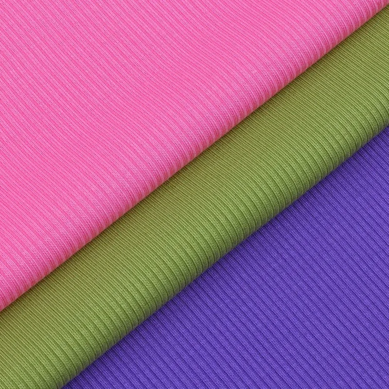 TC Metallic Lurex Ribbed Knit Fabric 2*2 Rib Polyester Cotton Spandex Stretch Material Boys Home Textiles Clothing Plain Dyed
