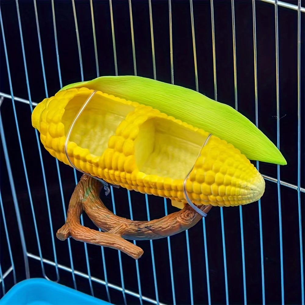 Automatic Rounded Plastic Bird Bowl with Perch Eggplant Corn Shaped Hanging Bird Food and Water Bowl for Birds