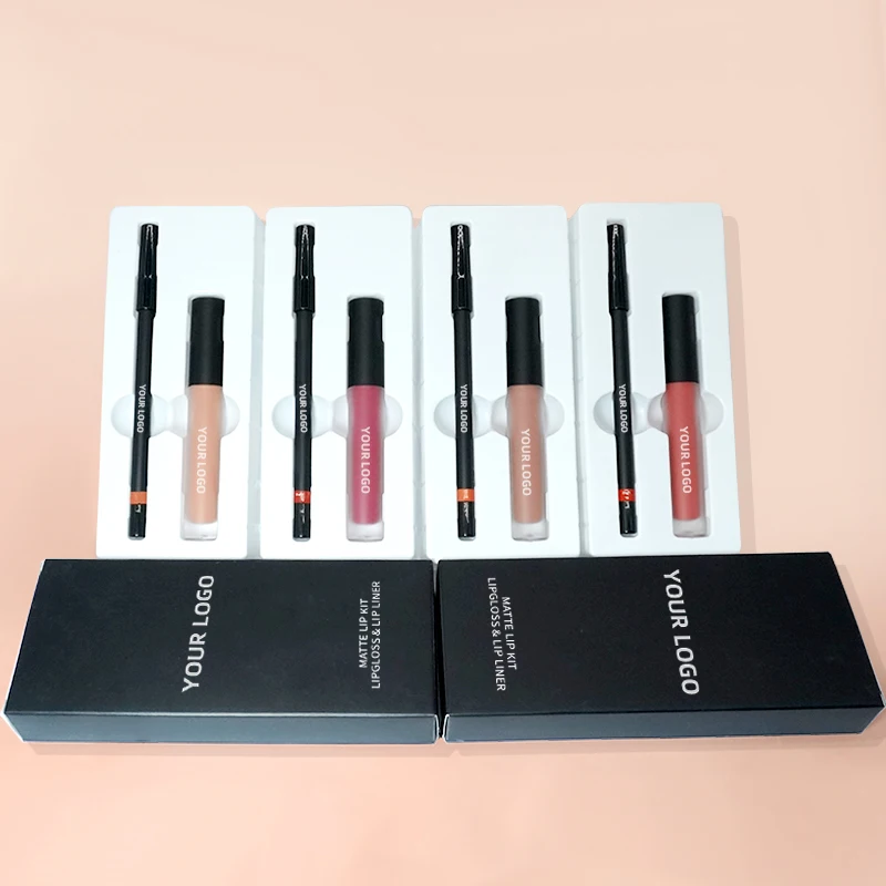 Vegan Matte 2 In 1 Lip Gloss Lip Liner Non Stick Cup Makeup Waterproof Long-lasting Custom Lip Set Cosmetics