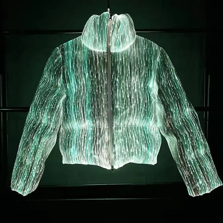 HOT Rechargeable LED light up Performance Unisex Cloth New technology Warm Fashion Luminous Optical Fiber Down Jacket Coats