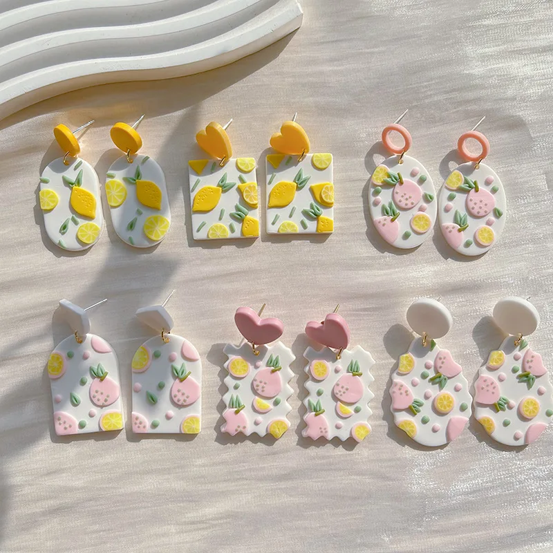 Handmade Flower Earrings Ladies Lemon Strawberry Furit Polymer Clay Earrings for Women