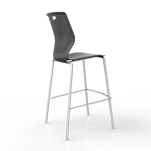 
Black White PP Backrest 4 Steel Legs Office Stackable High Stool Chair for Leisure Bar Area 
