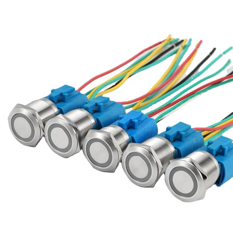 High qualoty 22mm diameter on off waterproof momentary IP67 ring led metal push button switch 220v with 6pins