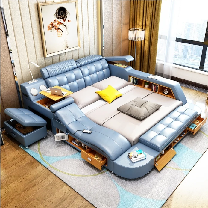 King Size Massage Modern Fabric Leather with Storage Safe Bedroom Setting Smart Sex Bed