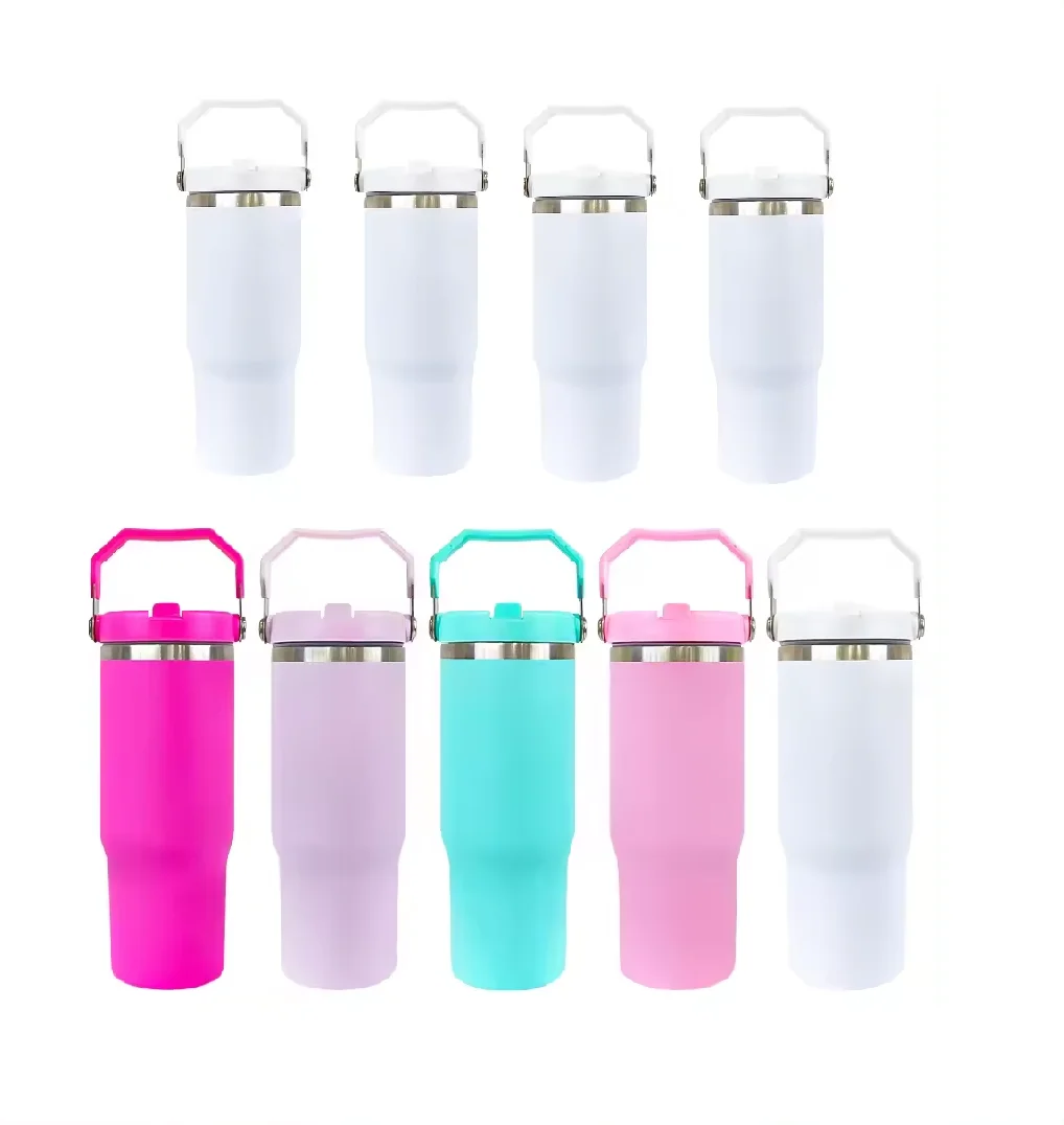 30oz macaron tumbler Matte  sublimation travel mug  insulated handle tumbler with lids water bottle with Handle and Straw