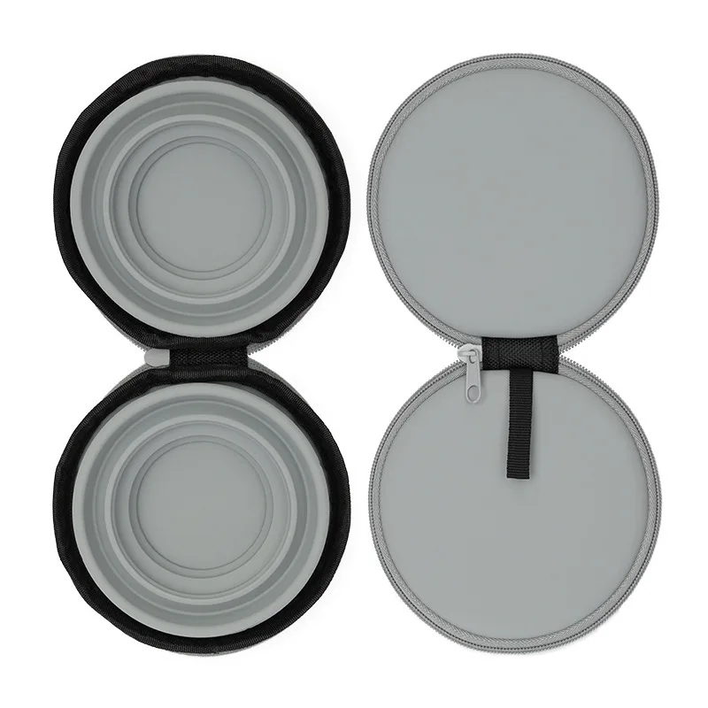 
Silicone Double Dog Bowls Collapsible Dog Bowls For Travel With Zipper And Mat Dishwasher Safe silicone puppy feeder 