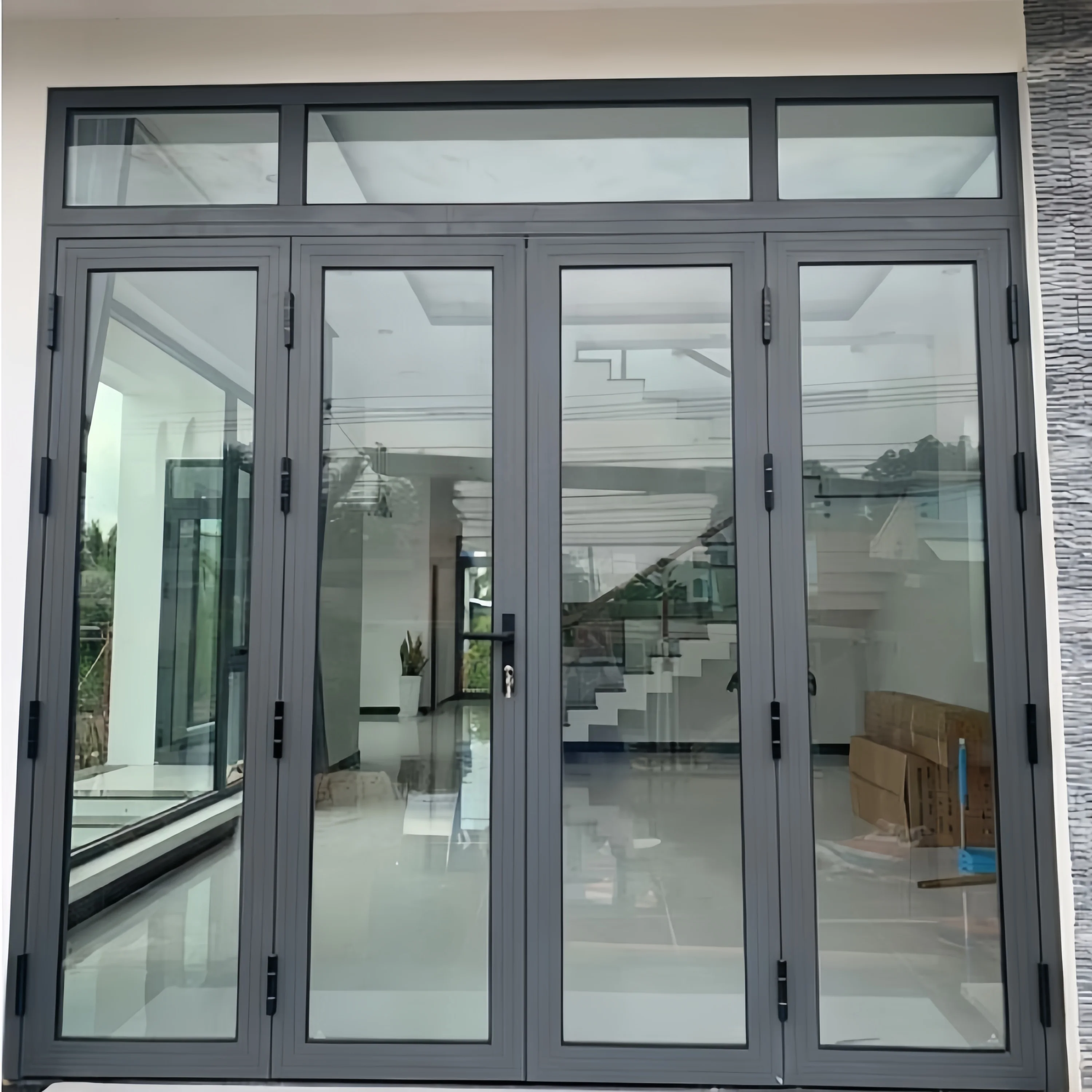 customized Black Aluminium Frame Casement Doors with Handle Tempered Glass Swing Door Double Glazed casement window for sale