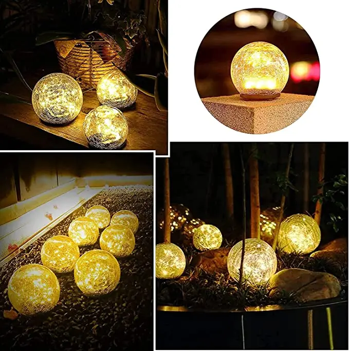 Garden Solar Ball Lights Outdoor Waterproof Cracked Glass Globe Solar Power Ground Lights for Path Yard Patio Lawn