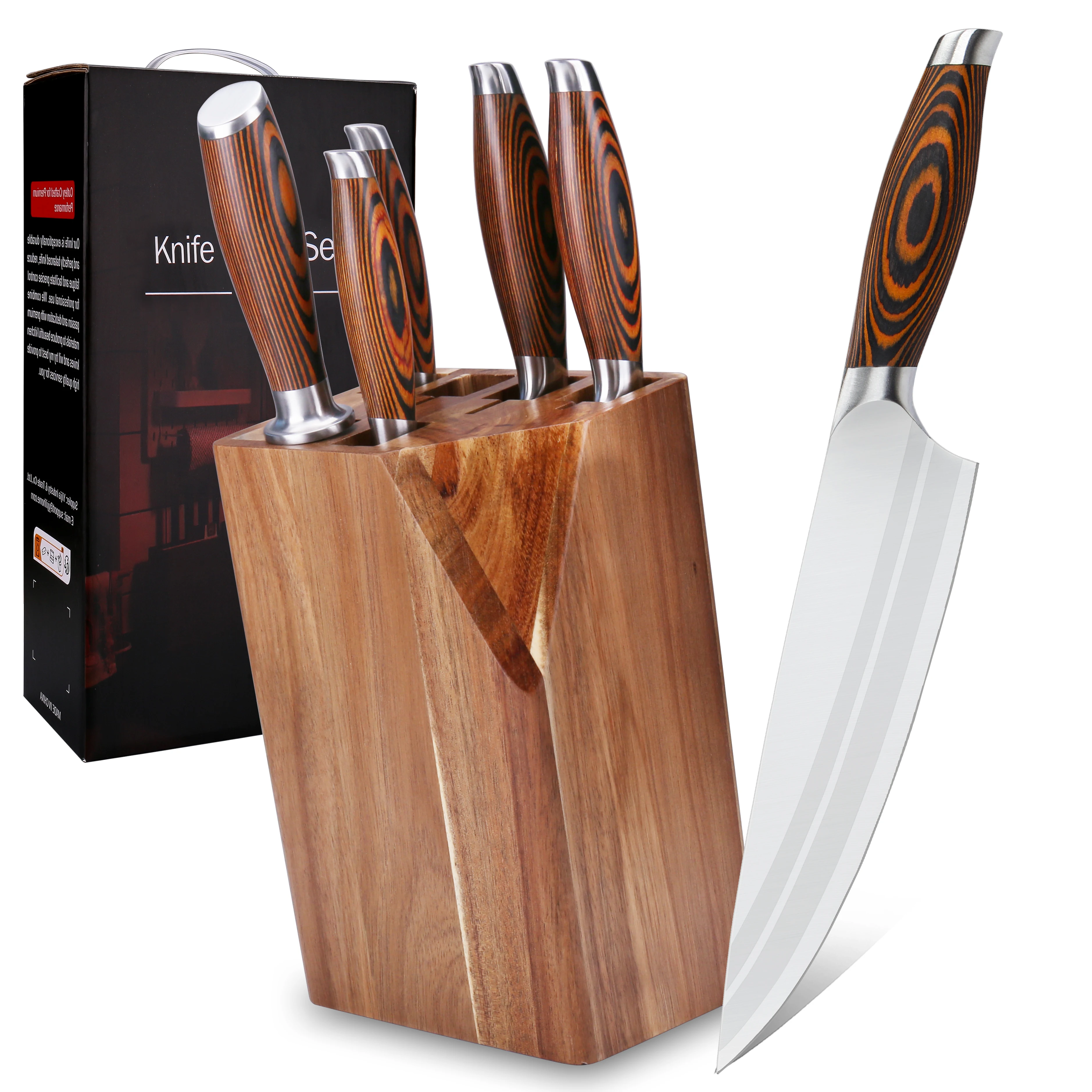 High quality 7Pcs Stainless Steel Kitchen Knife Set with Knife Block