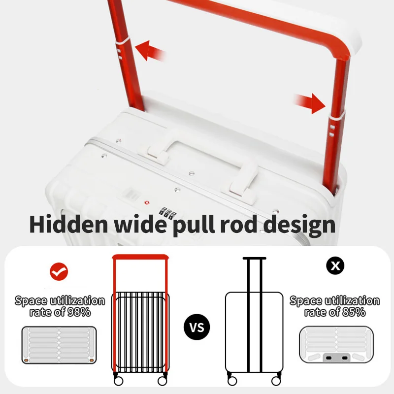 2024 Factory New Design 100% PC TSA Lock Trolley Luggage with Wide Handle Front Opening Bags with Cup Holder USB Suitcase