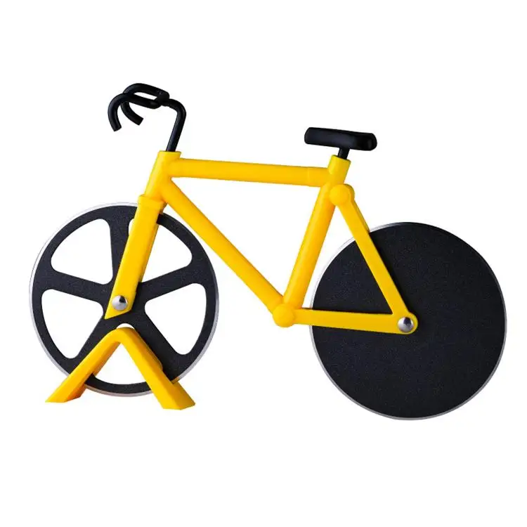 Ninonly Non-stick Dual Cutting Wheels Stainless Steel Bike Pizza Slicer with a Stand for Pizza Lovers Bicycle Pizza Cutter Wheel