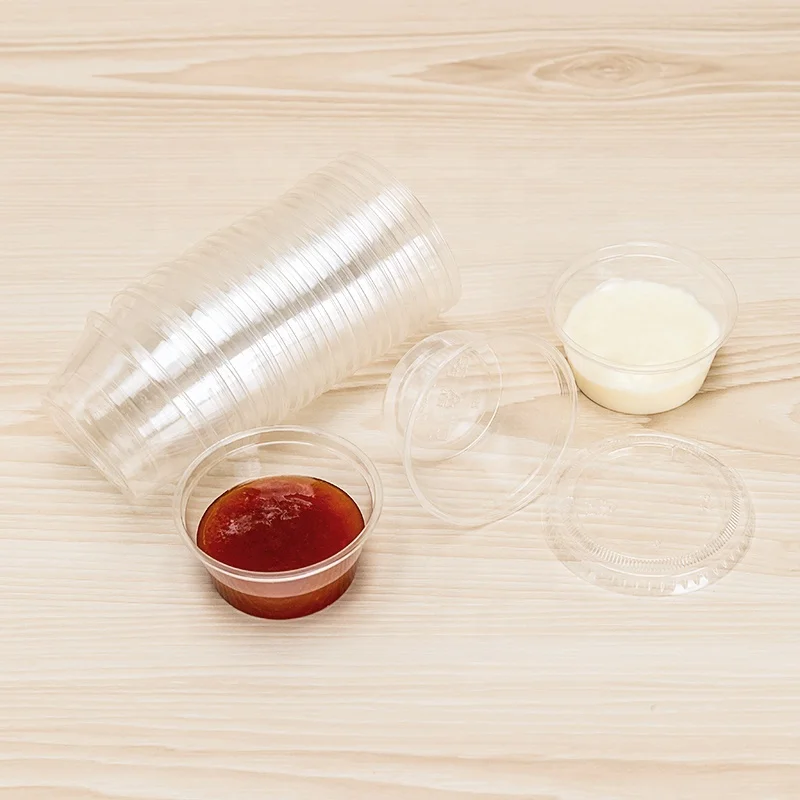 Disposal Plastic Soufle Cup Restaurant Takeout 2oz Sauce Portion Cups with lid PET Souffle Condiment Tasse Cups