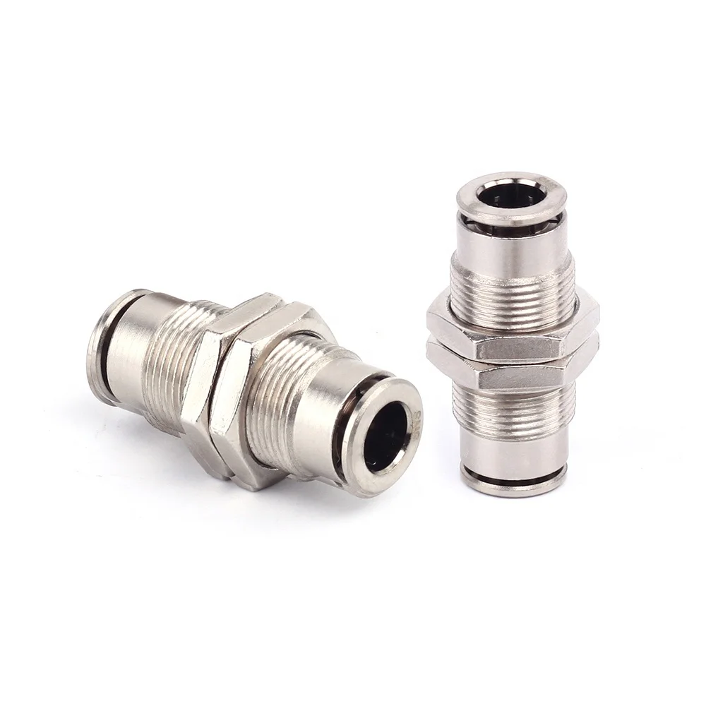 SNS JPM Series push to connect air hose tube quick connector union straight nickel-plated brass pneumatic bulkhead fitting