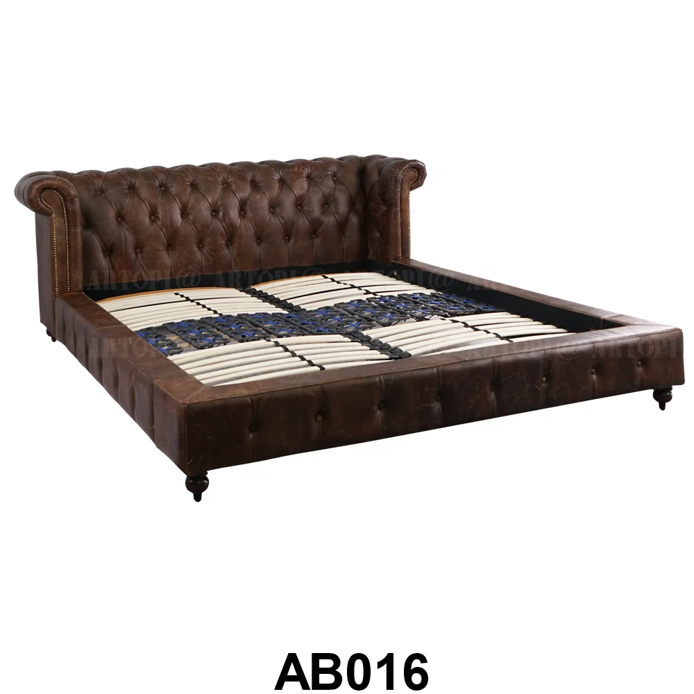 Genuine leather chesterfield bedroom furniture living room furniture bed