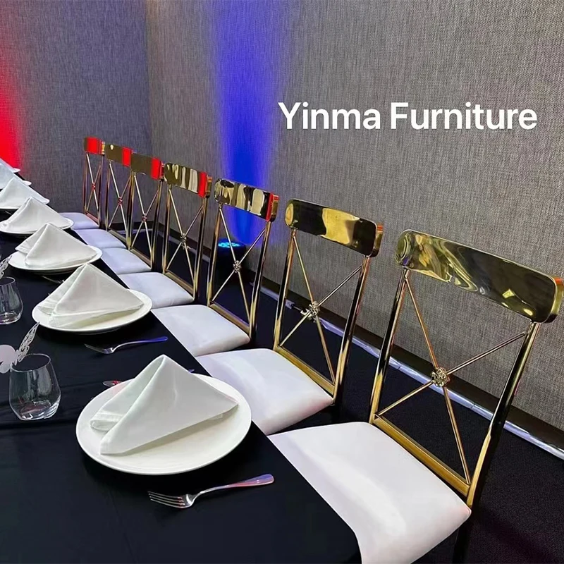 Banquet Party Event Furniture Round Back Gold Stackable Event Stainless steel Chairs Wedding