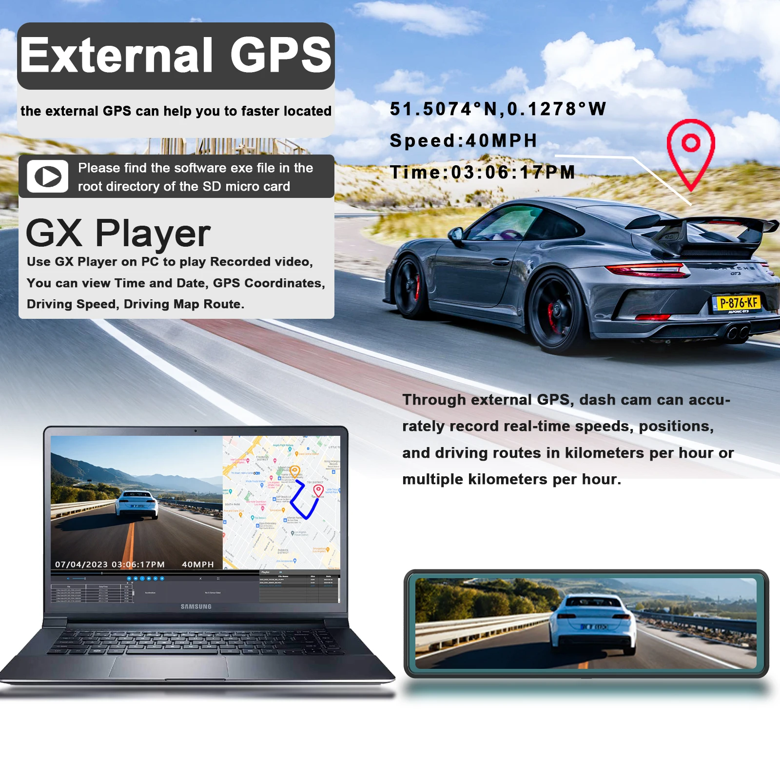 12 inch  Touch screen rearview mirror dash camera 3 channel 2k wifi dash cam Front rear and inside 3 lens 2k wifi gps dashcam