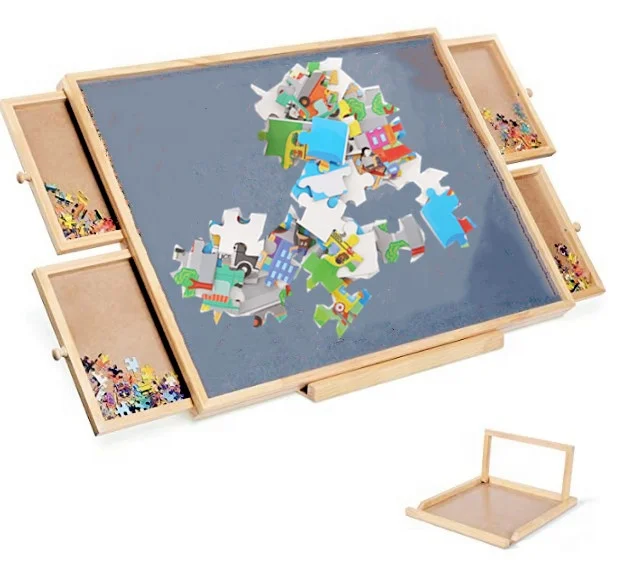 wood board Cork panel puzzle table Upgraded Turntable puzzle table Jigsaw Sorting kids Wooden Folding puzzle table