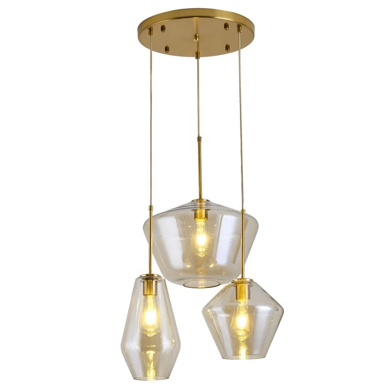 Nordic modern minimalist cafe creative bar counter living room dining room electroplating champagne gold glass pendant light